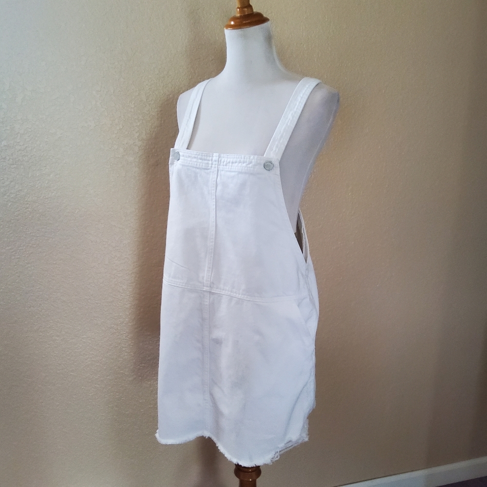 Blank NYC Oveall Jumper Romper Jumpsuit Denim Mini Dress White